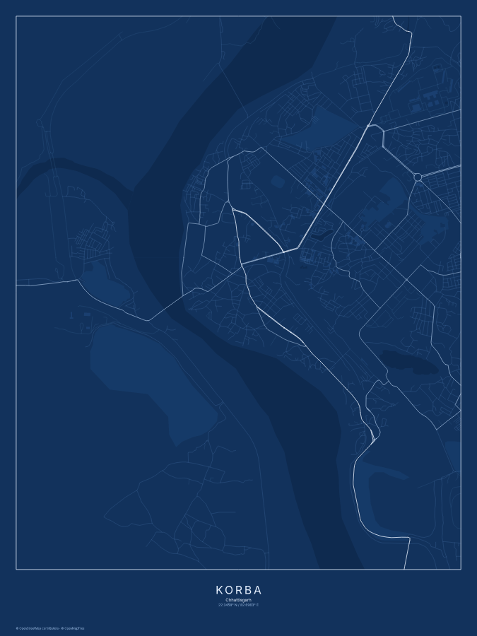 Korba map poster, blueprint style