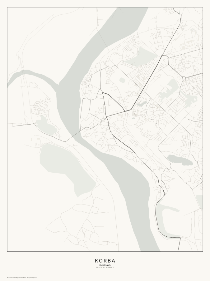 Korba map poster, classic style
