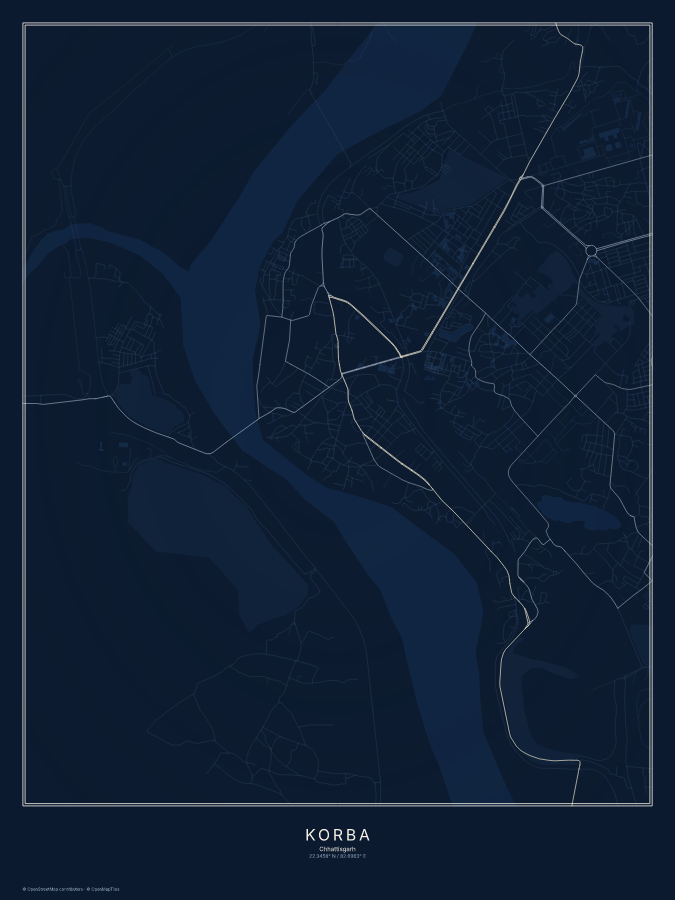 Korba map poster, midnight style