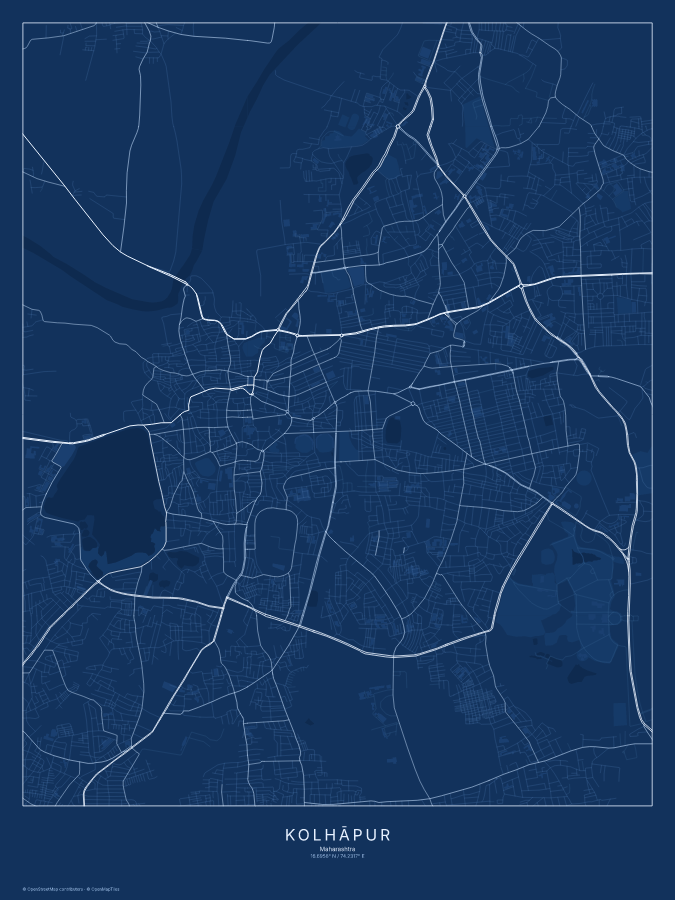Kolhāpur map poster, blueprint style