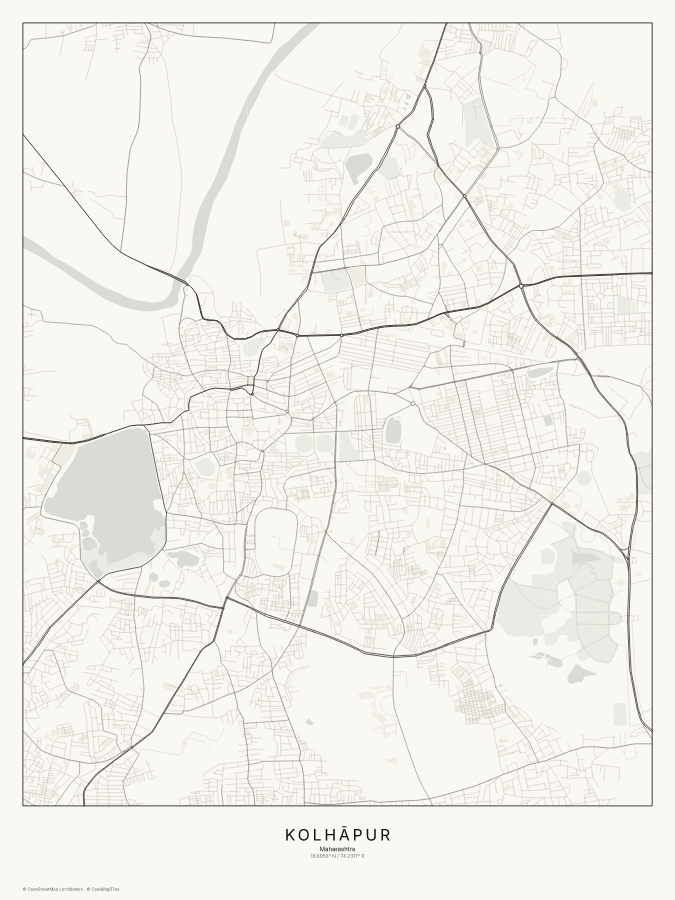 Kolhāpur map poster, classic style