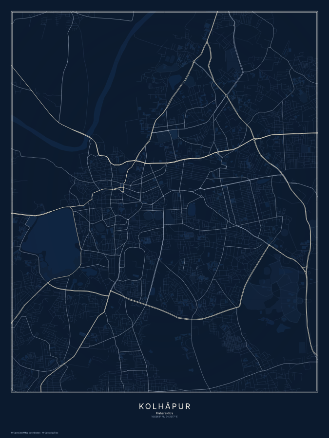 Kolhāpur map poster, midnight style