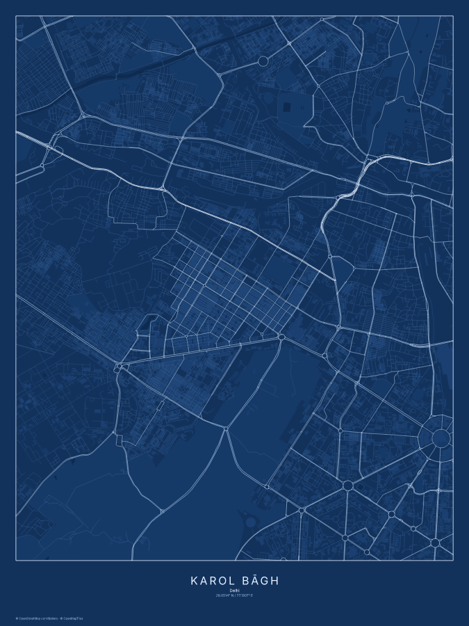 Karol Bāgh map poster, blueprint style