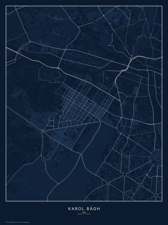 Karol Bāgh map poster, midnight style