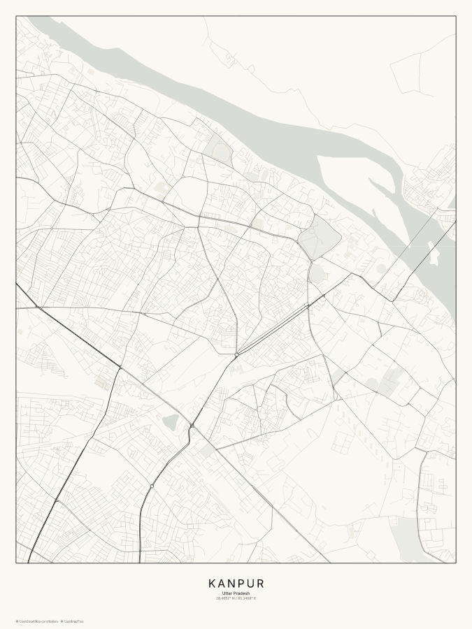 Kanpur map poster, classic style