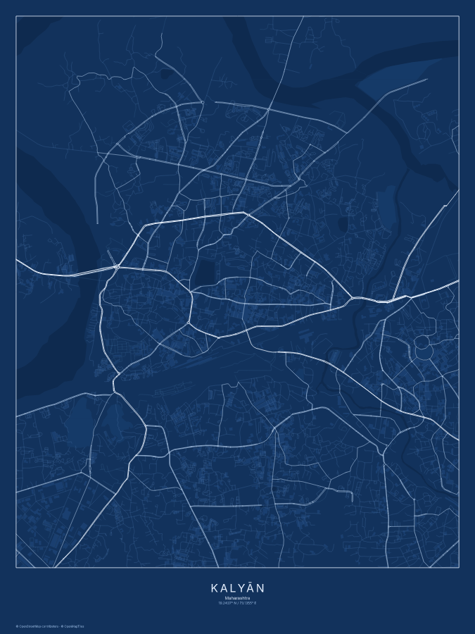 Kalyān map poster, blueprint style