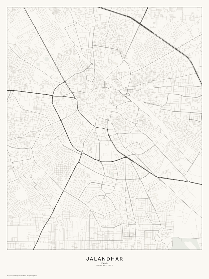 Jalandhar map poster, classic style