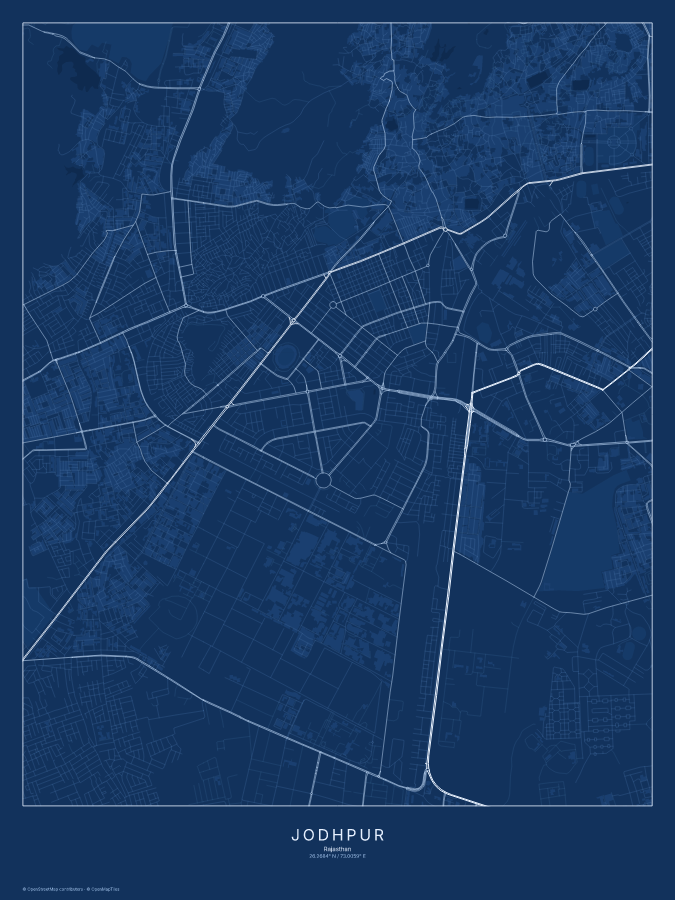 Jodhpur map poster, blueprint style