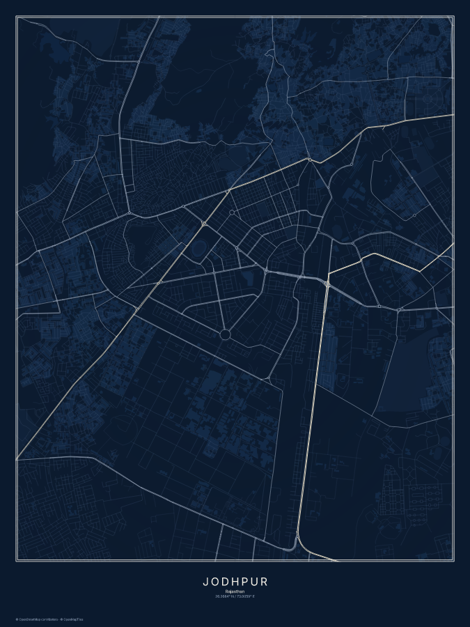 Jodhpur map poster, midnight style