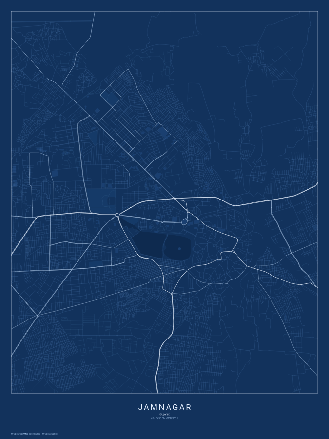 Jamnagar map poster, blueprint style