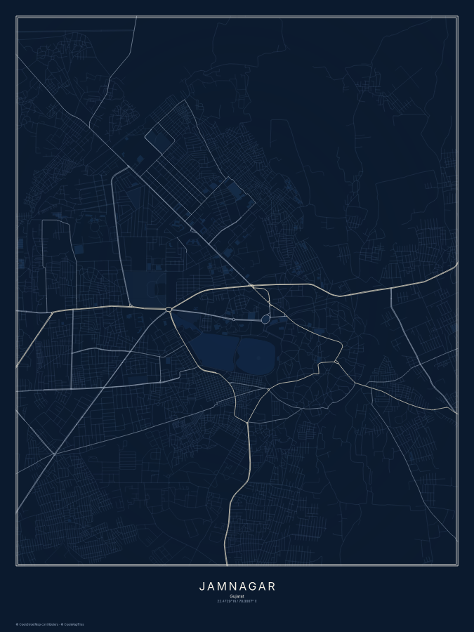 Jamnagar map poster, midnight style