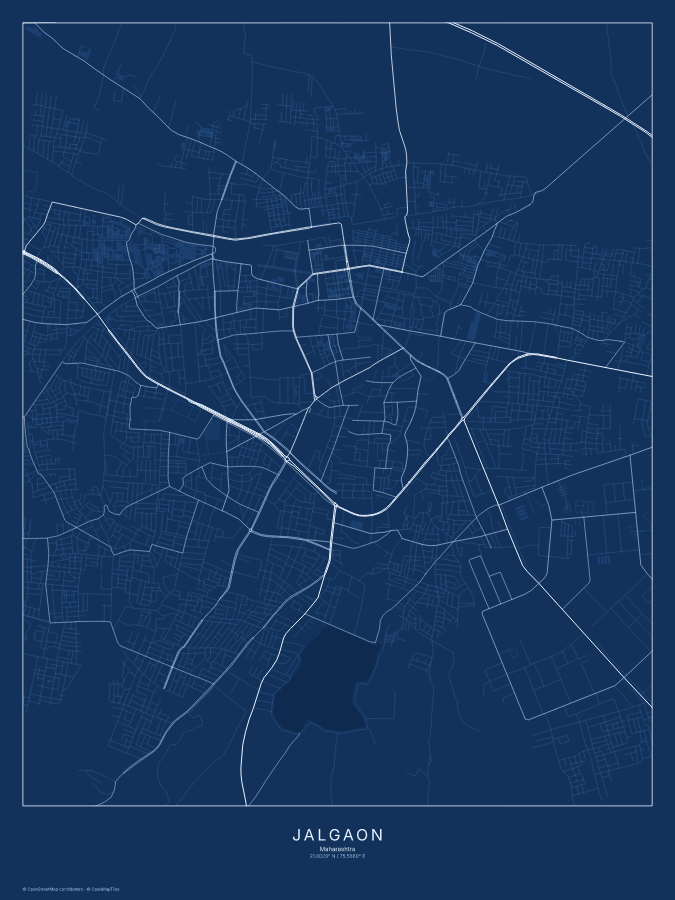 Jalgaon map poster, blueprint style