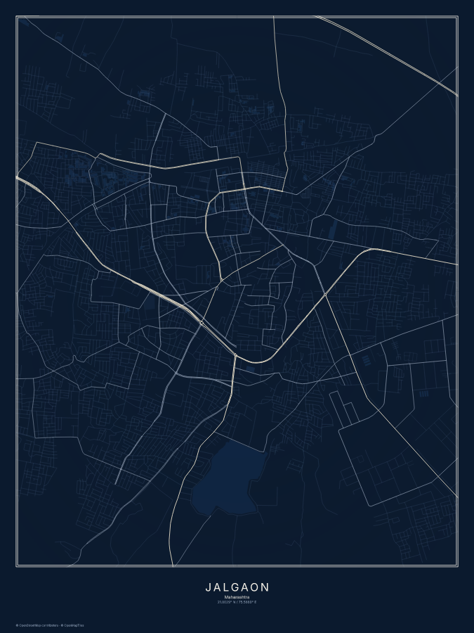 Jalgaon map poster, midnight style