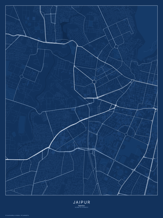 Jaipur map poster, blueprint style