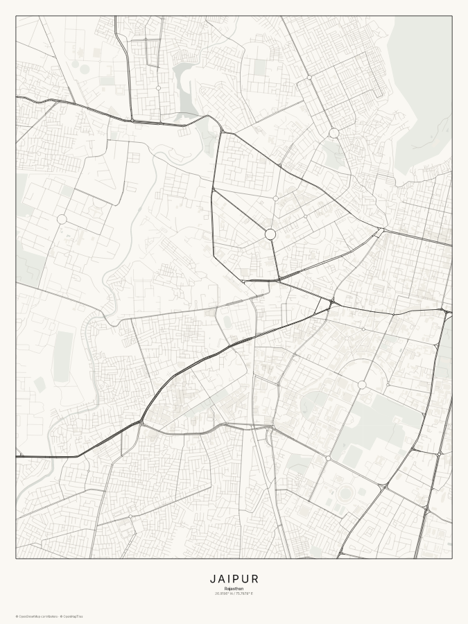 Jaipur map poster, classic style