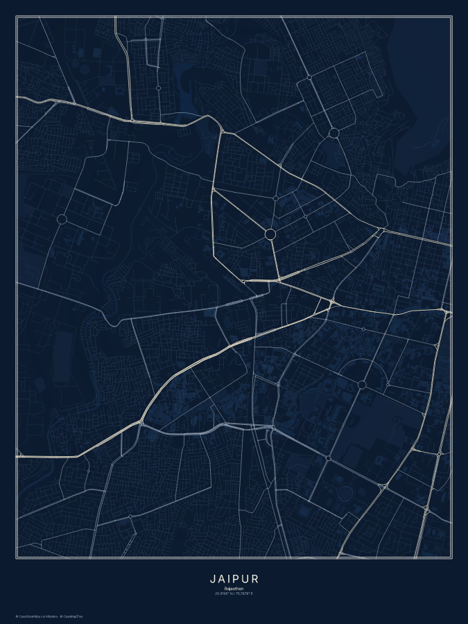 Jaipur map poster, midnight style