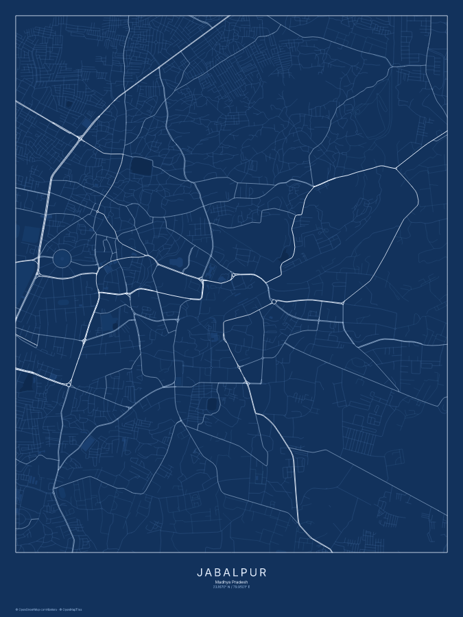 Jabalpur map poster, blueprint style