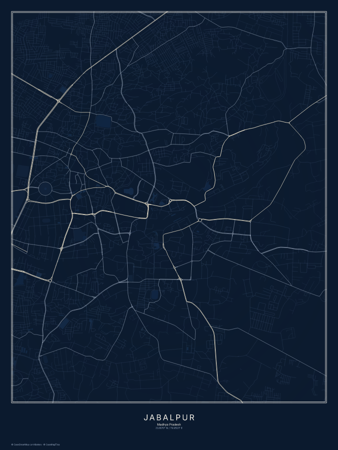 Jabalpur map poster, midnight style