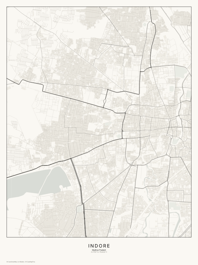 Indore map poster, classic style