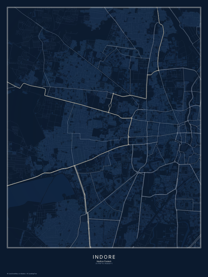 Indore map poster, midnight style