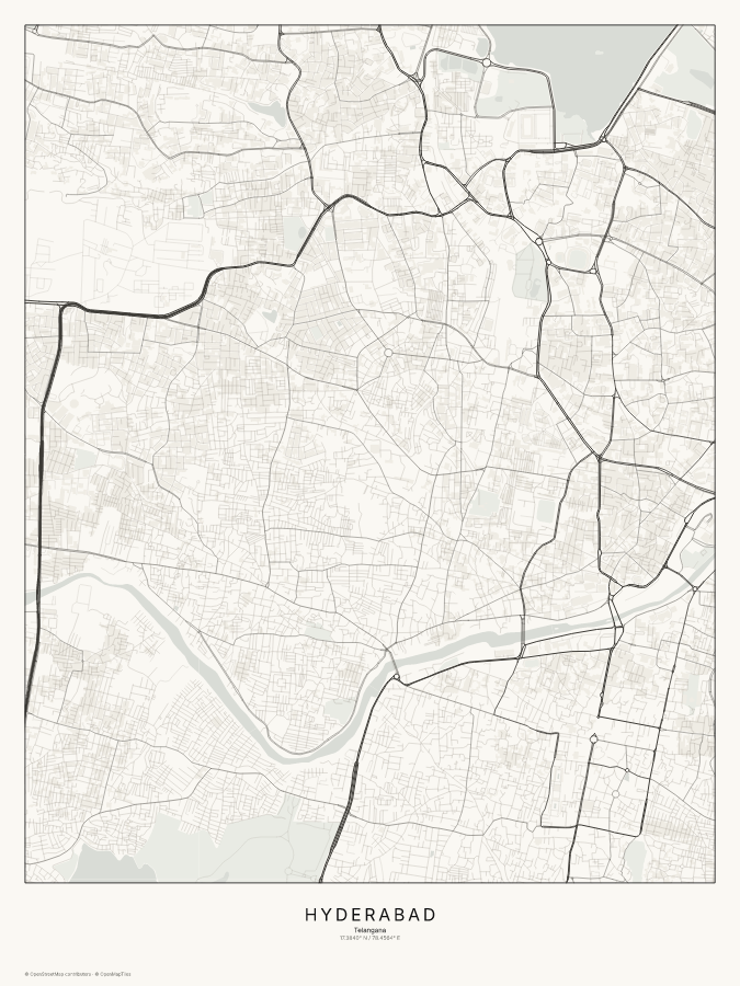 Hyderabad map poster, classic style