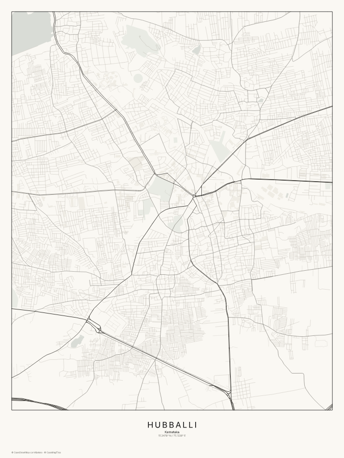 Hubballi map poster, classic style