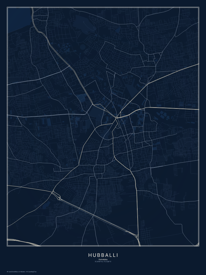 Hubballi map poster, midnight style