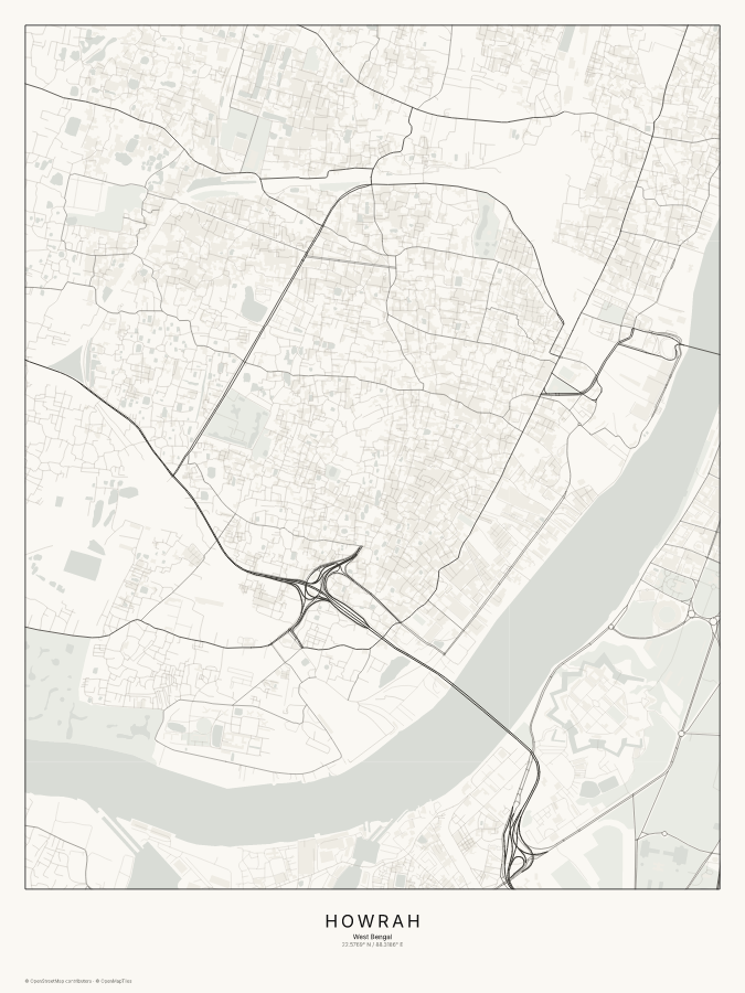 Howrah map poster, classic style
