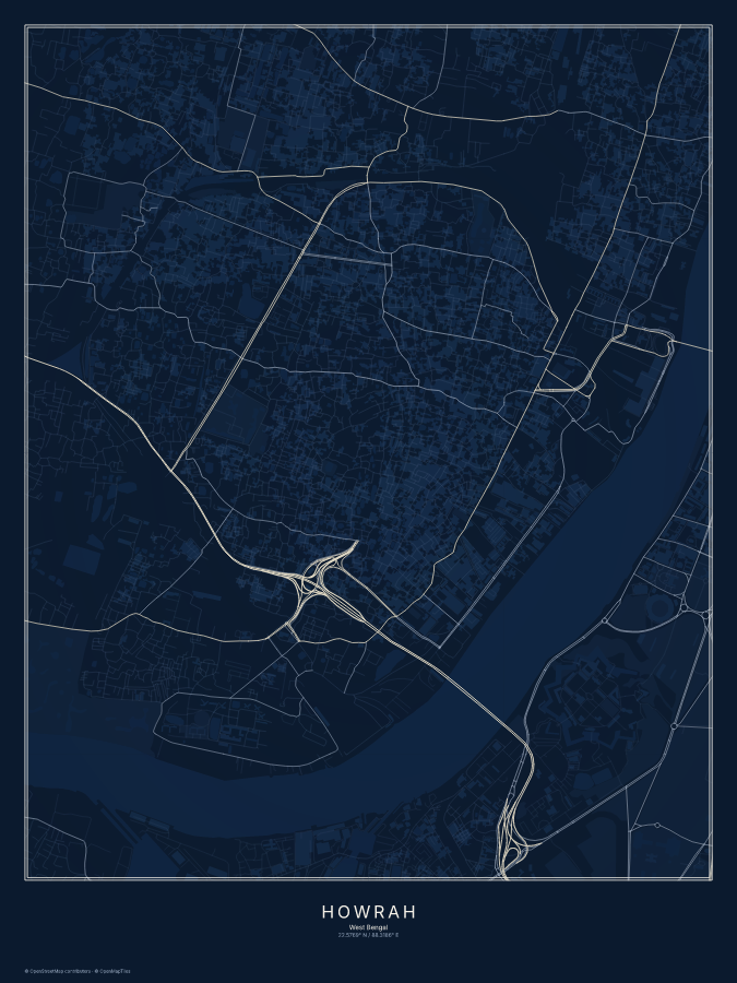 Howrah map poster, midnight style