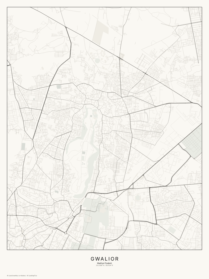 Gwalior map poster, classic style