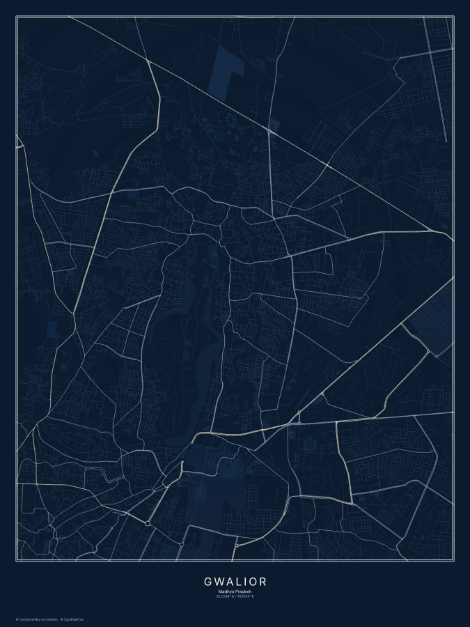 Gwalior map poster, midnight style