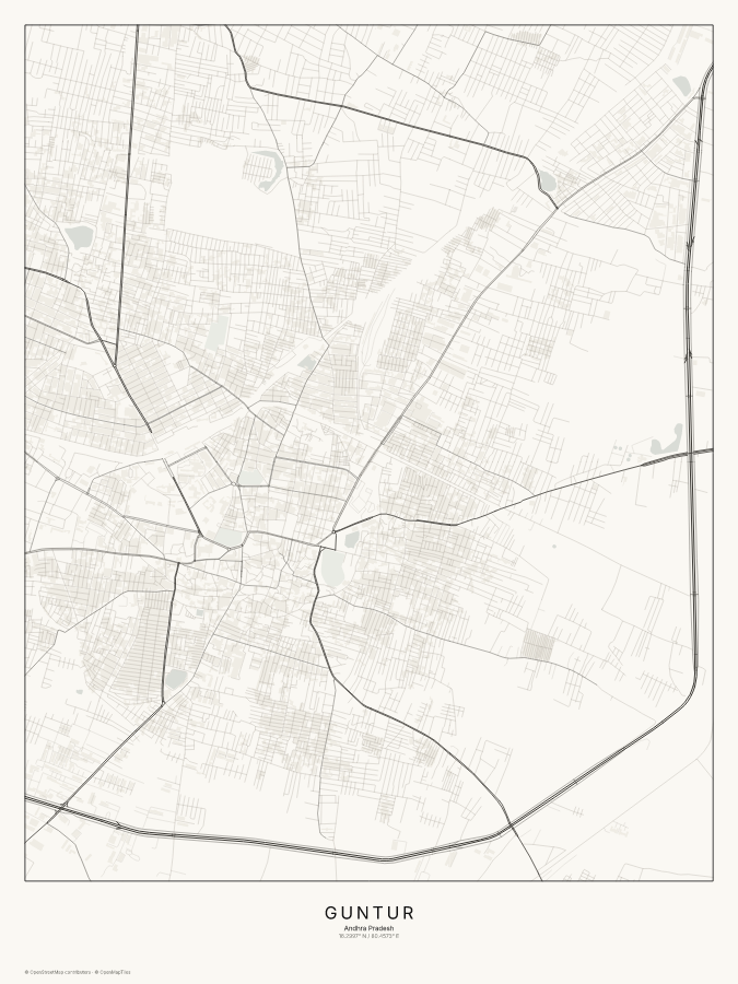 Guntur map poster, classic style