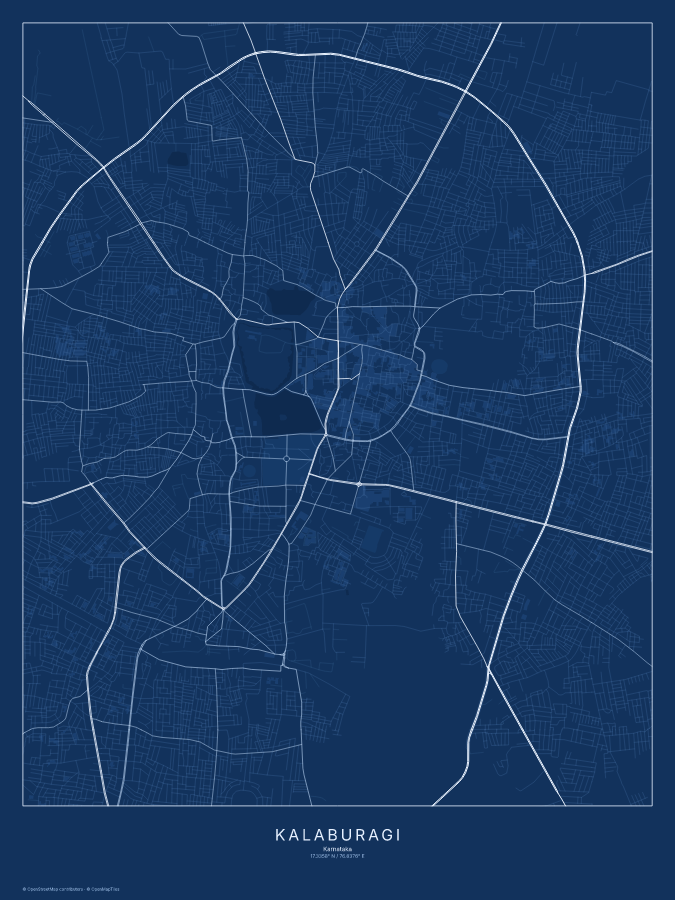 Kalaburagi map poster, blueprint style