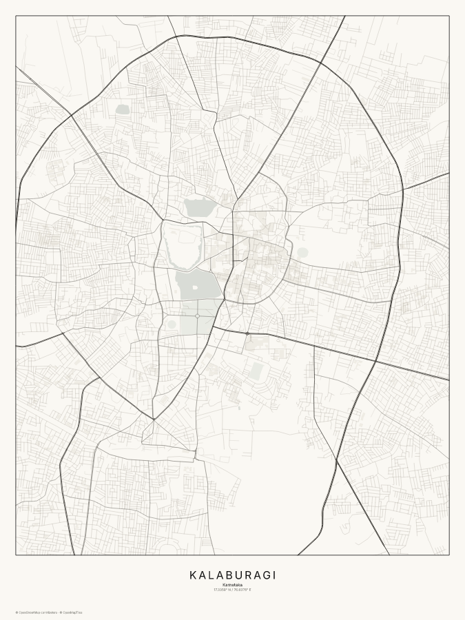 Kalaburagi map poster, classic style