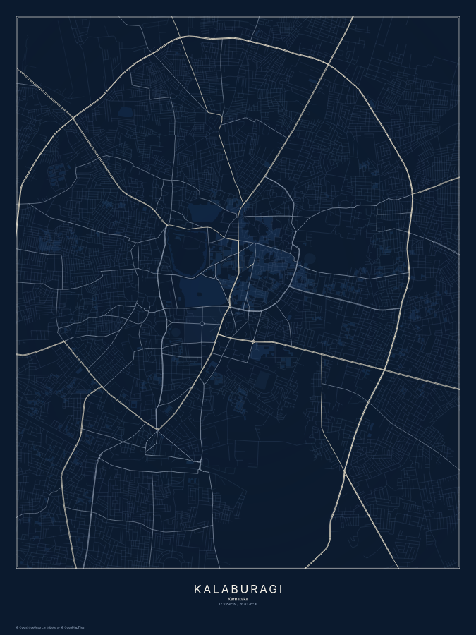 Kalaburagi map poster, midnight style