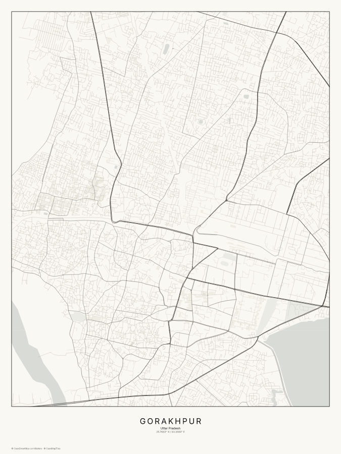 Gorakhpur map poster, classic style