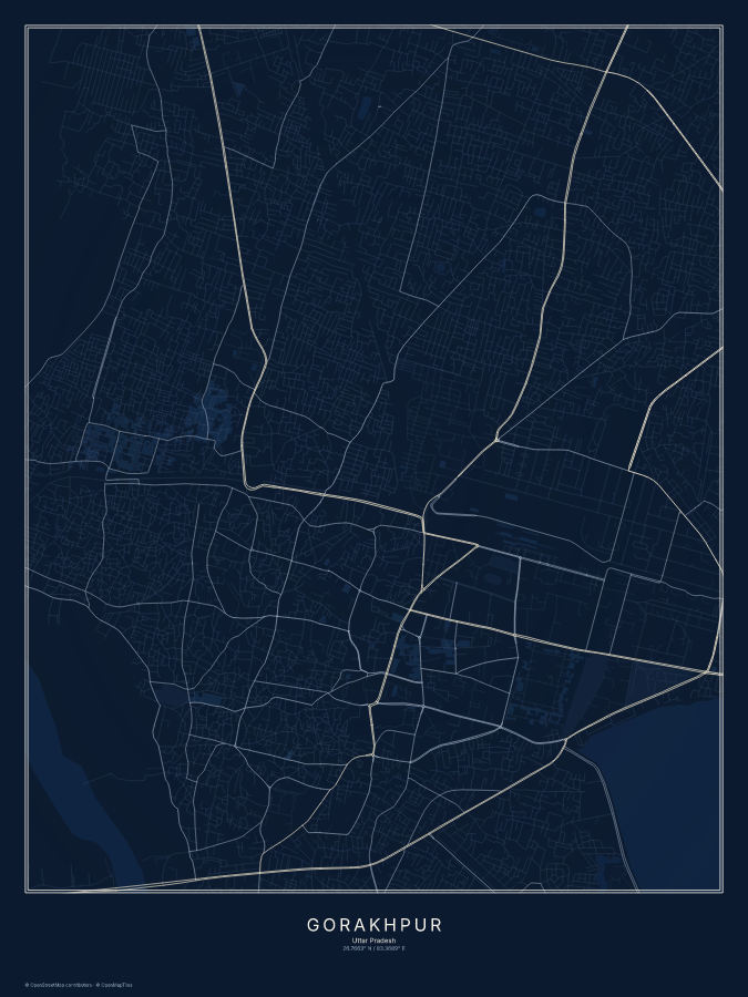 Gorakhpur map poster, midnight style