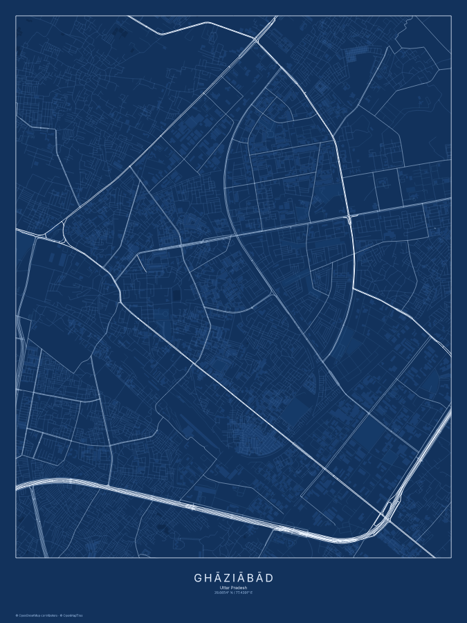 Ghāziābād map poster, blueprint style