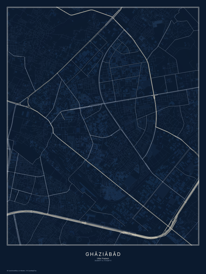 Ghāziābād map poster, midnight style