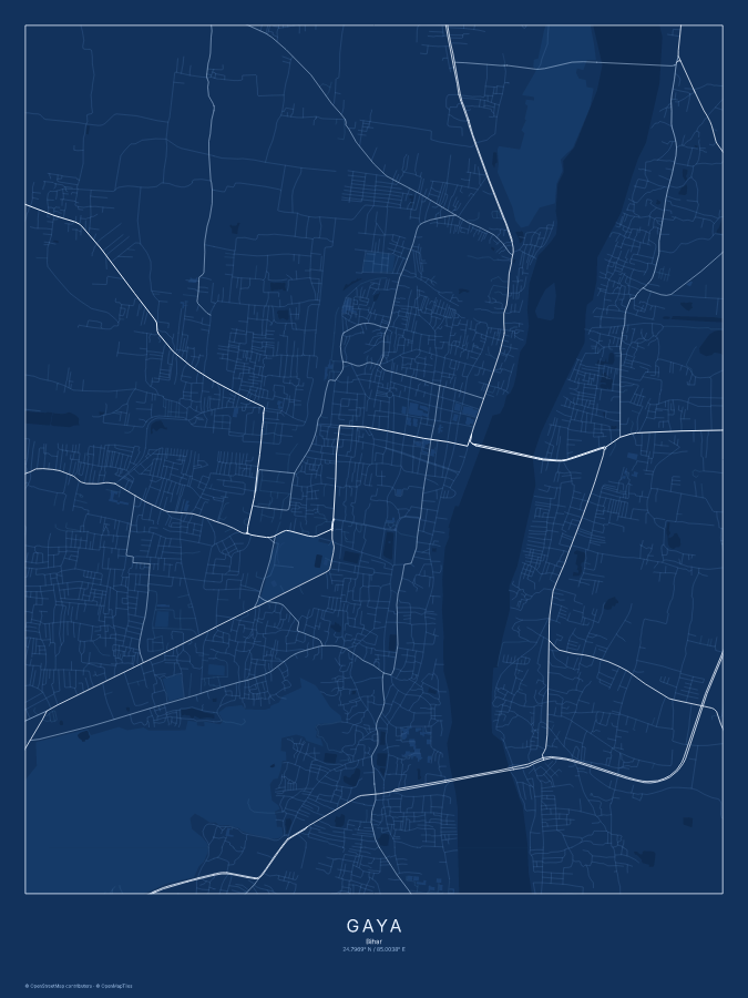 Gaya map poster, blueprint style