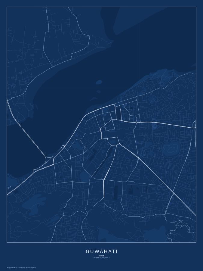 Guwahati map poster, blueprint style