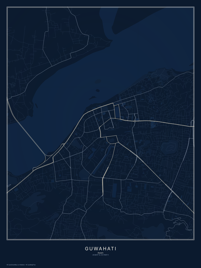 Guwahati map poster, midnight style