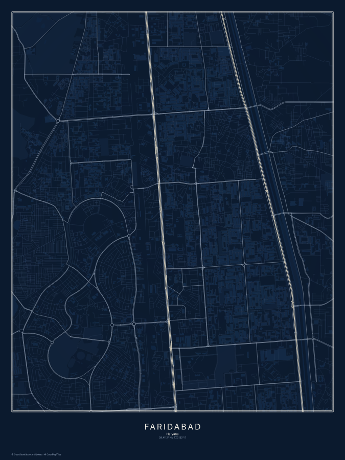 Faridabad map poster, midnight style