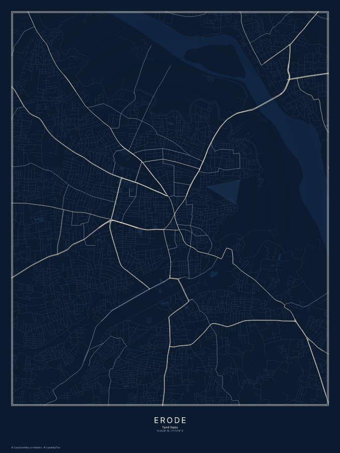 Erode map poster, midnight style
