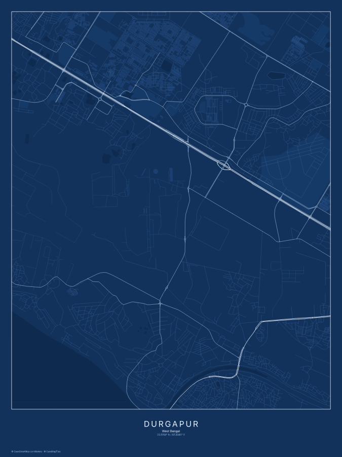 Durgapur map poster, blueprint style