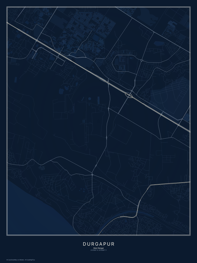 Durgapur map poster, midnight style