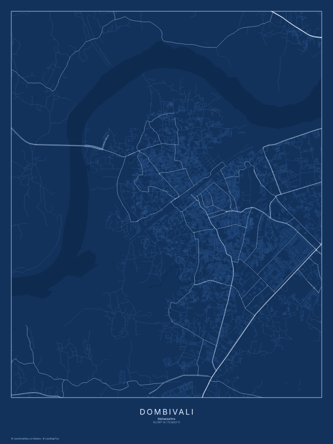 Dombivali map poster, blueprint style