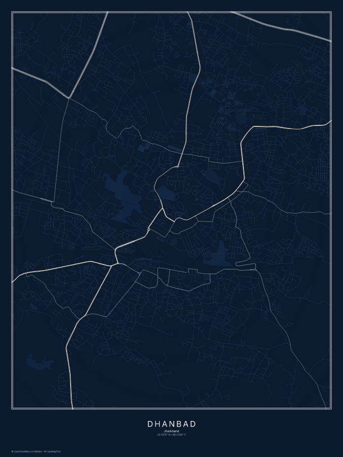 Dhanbad map poster, midnight style