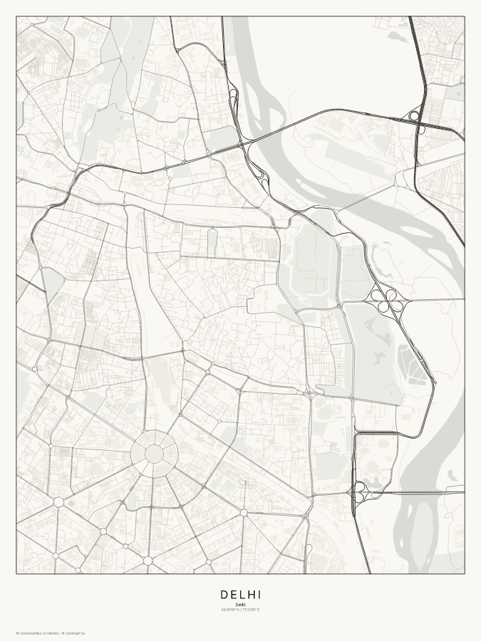 Delhi map poster, classic style