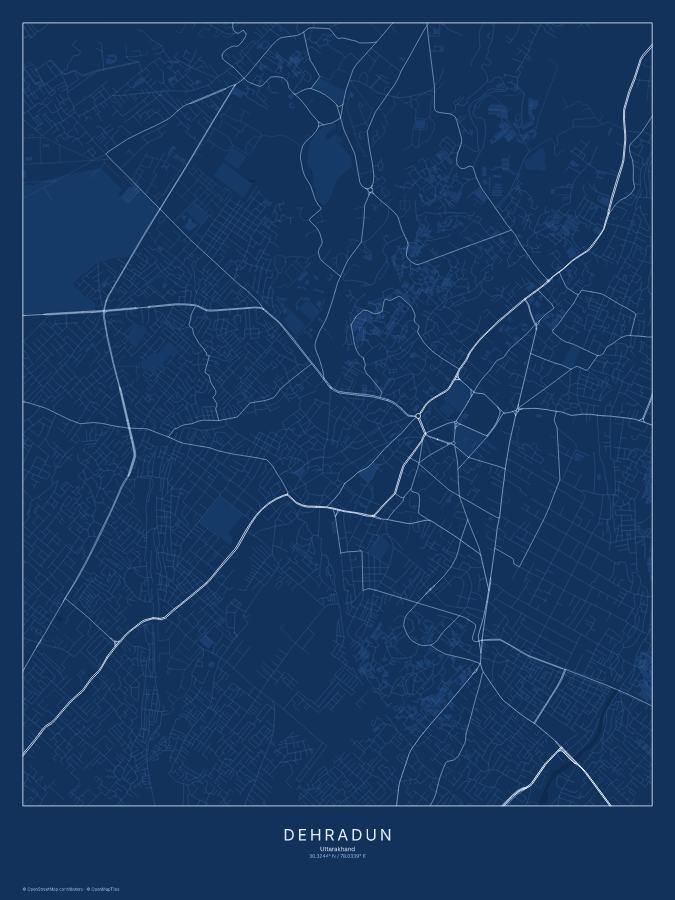 Dehradun map poster, blueprint style